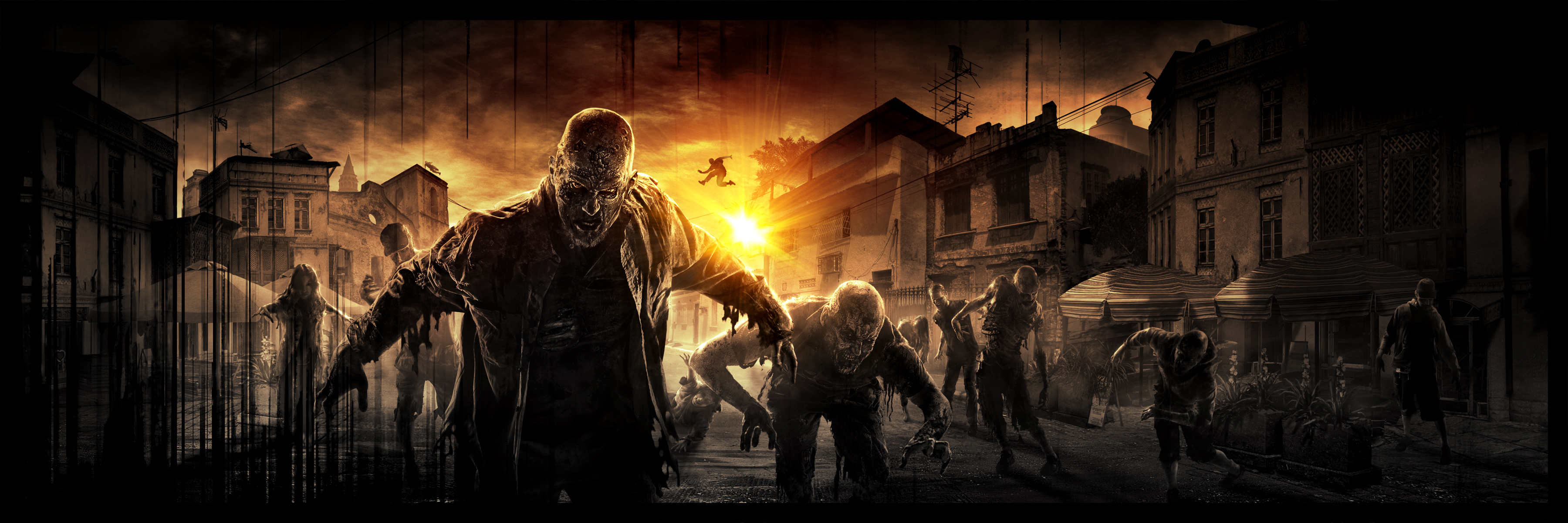Infected crowd surrounding Harran at dusk in Dying Light